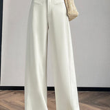 Casual High Waist Draping Straight Wide Leg Trousers