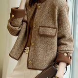 Elegant Color Contrast Round Neck Single Breasted Long Sleeve Outerwear