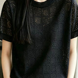 Elegant Hollow Out Short-Sleeve Knit Top