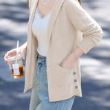 Casual Minimalist Hooded Patch Pocket Midi Cardigan