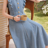 French Commuter Denim Ruffled Tank Dress