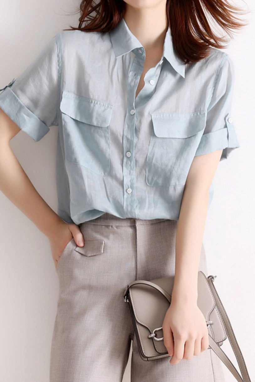 フラップポケットカジュアル半袖シャツ　3色入 - liwisi