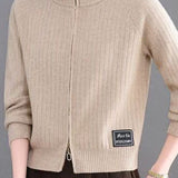Casual Multi-Collar Zip Label Knit Cardigan