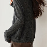 Exquisite Elegant V-Neck Glitter Lurex Long Sleeve Knit Top