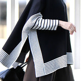 Irregular Stripe Split Loose Knit Sweater - liwisi