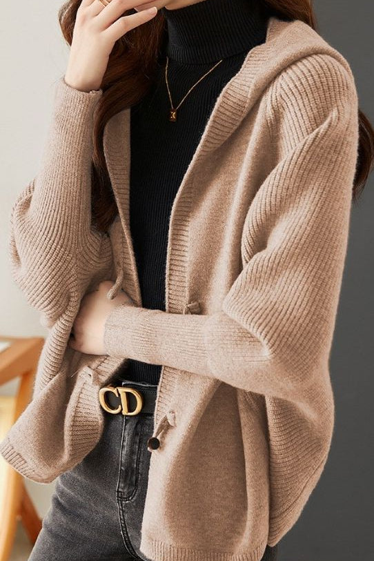 Versatile Knitted Hooded Cardigan Coat - liwisi