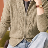 Elegant Commuter Stand Collar Zipper Long-Sleeve Knit Cardigan
