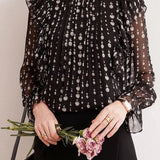 Exquisite Elegant Stand Collar Printed Puff Sleeve Chiffon Blouse