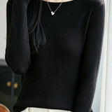 Commuter Spliced Ribbed Big Round Neck Knit Sweater