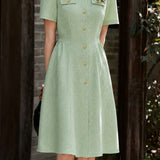 Fresh Commuter Puff Sleeve Tweed Dress