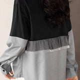 Fashion Mesh‑Spliced Fake Two‑Piece Shirt