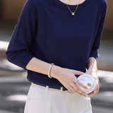 Casual Hollow-Out Seven-Quarter Sleeve Wool Knit Top
