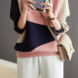 Round Neck Drop Shoulder Bi-Color Sweatshirt