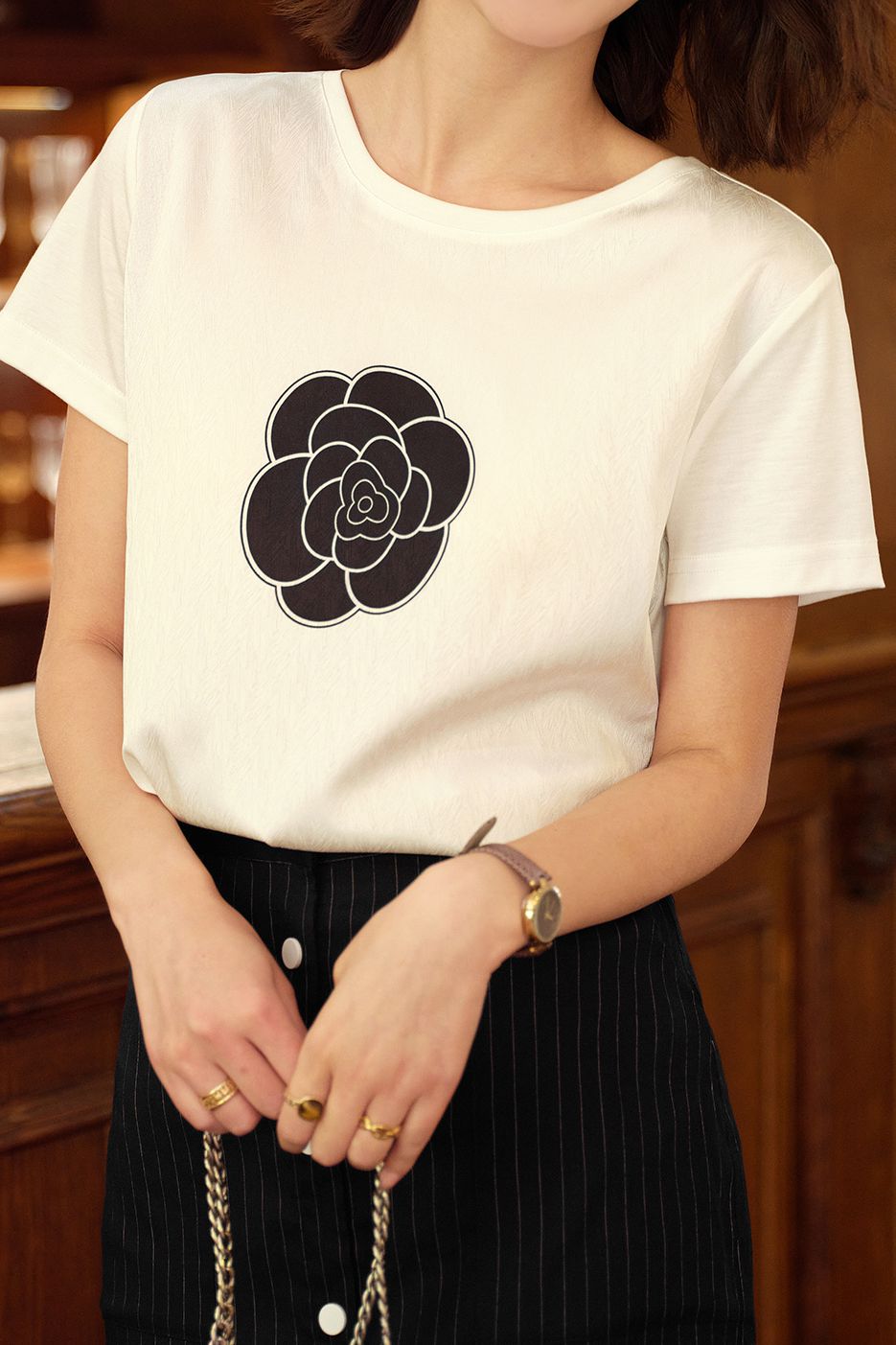 Printed versatile short sleeve T-shirt - liwisi