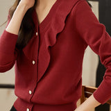 Elegant V-Neck Ruffle Decor Knit Top