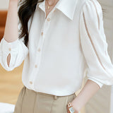 Simple Design Fagoting Sleeve Shirt
