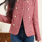 Elegant Marled Tweed Raw‑Edge Fringe Double‑Breasted Coat
