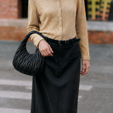 Elegant Commuter Leaf Jacquard Lapel Long-Sleeve Knit Blouse