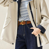 Casual Hooded Color Block Spliced Mid-Length Trench Coat