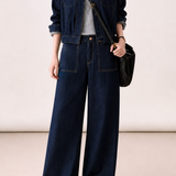 Casual Topstitch Zipper Patch‑Pocket Denim Set
