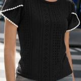 Elegant Commuter Hollow-Out Embroidery Petal Sleeve T-Shirt