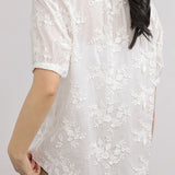 Elegant French 3D Jacquard Crew Neck Short-Sleeve Blouse