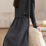 Casual Fake Two-Piece Side Tie Ribbed Knit Dress