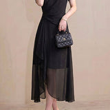 Exquisite Date V-Neck Waist-Cinched Short-Sleeve Irregular Dress