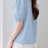 Vintage Commuter Ruffle Tie Striped Blouse