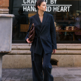 Elegant Commuter Asymmetric Tie Blazer And Wide-Leg Pants Two-Piece Set