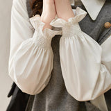 Two-piece set, knitted vest with round button decoration + shirt with frilled collar and frilled cuffs