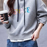 Casual Drawstring Letter Embroidered Hooded Sweatshirt