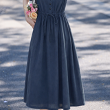 Elegant Commuter Tie Elastic Waist-Cinched Short-Sleeve Dress