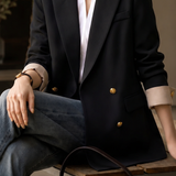 Exquisite Commuter Double Breasted Metal Button Contrast Blazer
