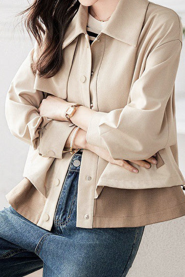 Shirt Collar Drop Shoulder Jacket - liwisi