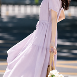 Elegant Ruffled Pearl Drawstring Layered Dress