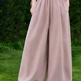 Casual Linen Wide-Leg Trousers With Drawstring Elastic Waist