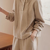 Two-Piece Set: Hooded Simple Parker with Slit Opening + Side Pocket Casual Long Wide Pants