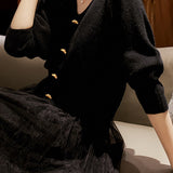 V-Neck Button Detail Knit Top