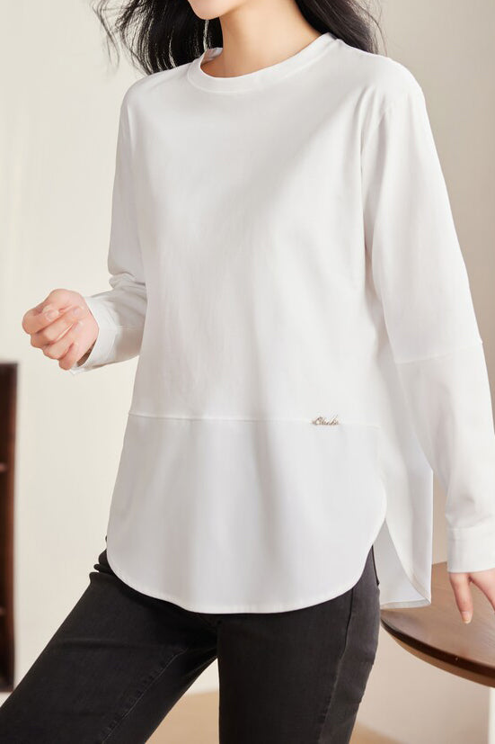 異素材切替メタル装飾サイドスリットTシャツ　2色入 - liwisi