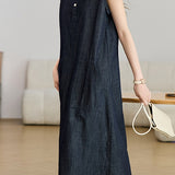 Elegant Sleeveless Ruffled Denim Overall Dress