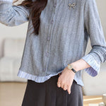 Early Autumn Striped Ruffled Knit Top - liwisi