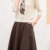 Elegant Knit Midi Skirt Set With Printed Scarf Sash