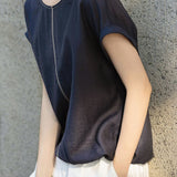Casual Topstitch Color Contrast Drawstring Hem Top