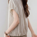 Casual Cotton Linen Plaid Short-Sleeve Shirt