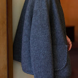 French Vintage Binding Round Neck Single Breasted Long Sleeve Wool Coat