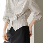 Early Autumn Office Fitted-Waist Striped Shirt - liwisi