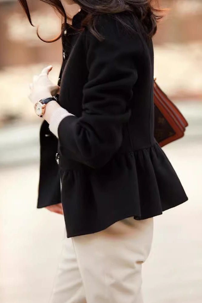 Nail Color Gathered Eco Cashmere Coat with Lining - liwisi