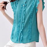 Elegant Commuter Cross Ruched Flutter Sleeve Blouse