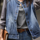 Casual Washed Spliced Denim Jacket
